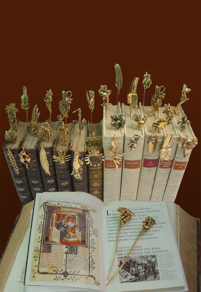 Marques-pages en laiton et étain aux motifs variés
